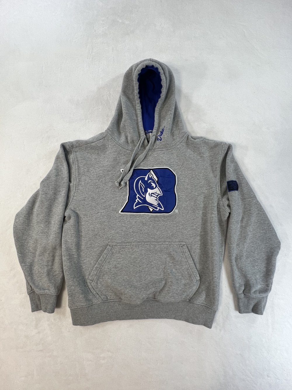 Duke Blue Devils Hoodie Colosseum Athletics Gray Embroidered Sweatshirt Mens L